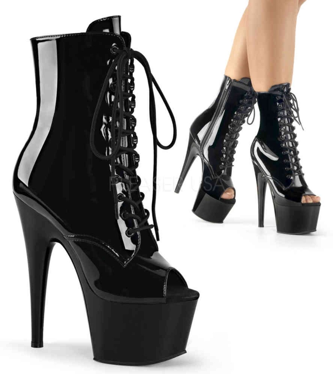 EU 35 = US 5 | ADORE-1021 | 7 Heel, 2 3/4 PF Peep Toe Lace-Up Ankle Boot, Side Zip